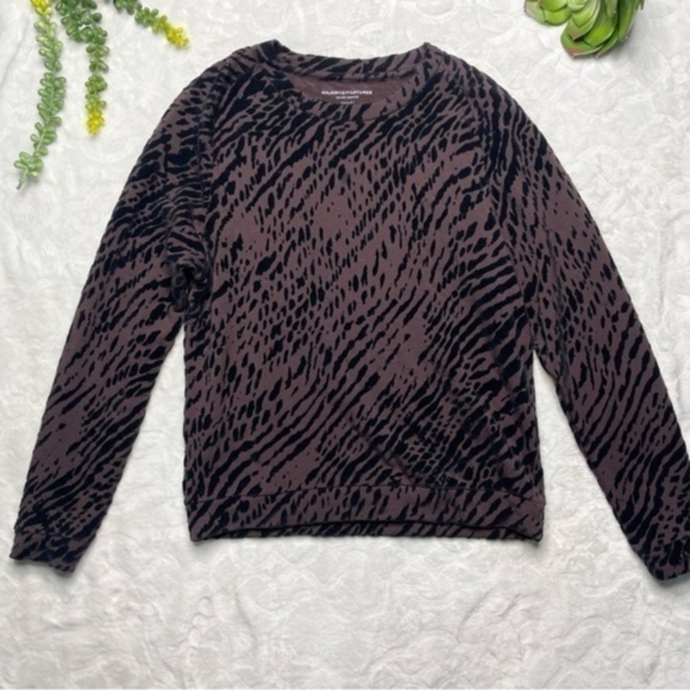 Majestic Filatures Velvet Zebra Print Textured Stretch Sweatshirt in Cocoa Brown